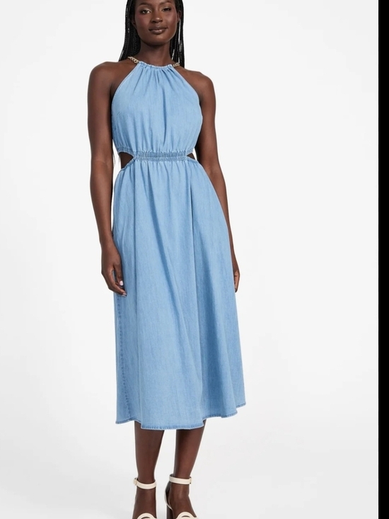 Guess Dresses & Skirts - Guess Light Blue Halter Midi Dress with Side Cutouts